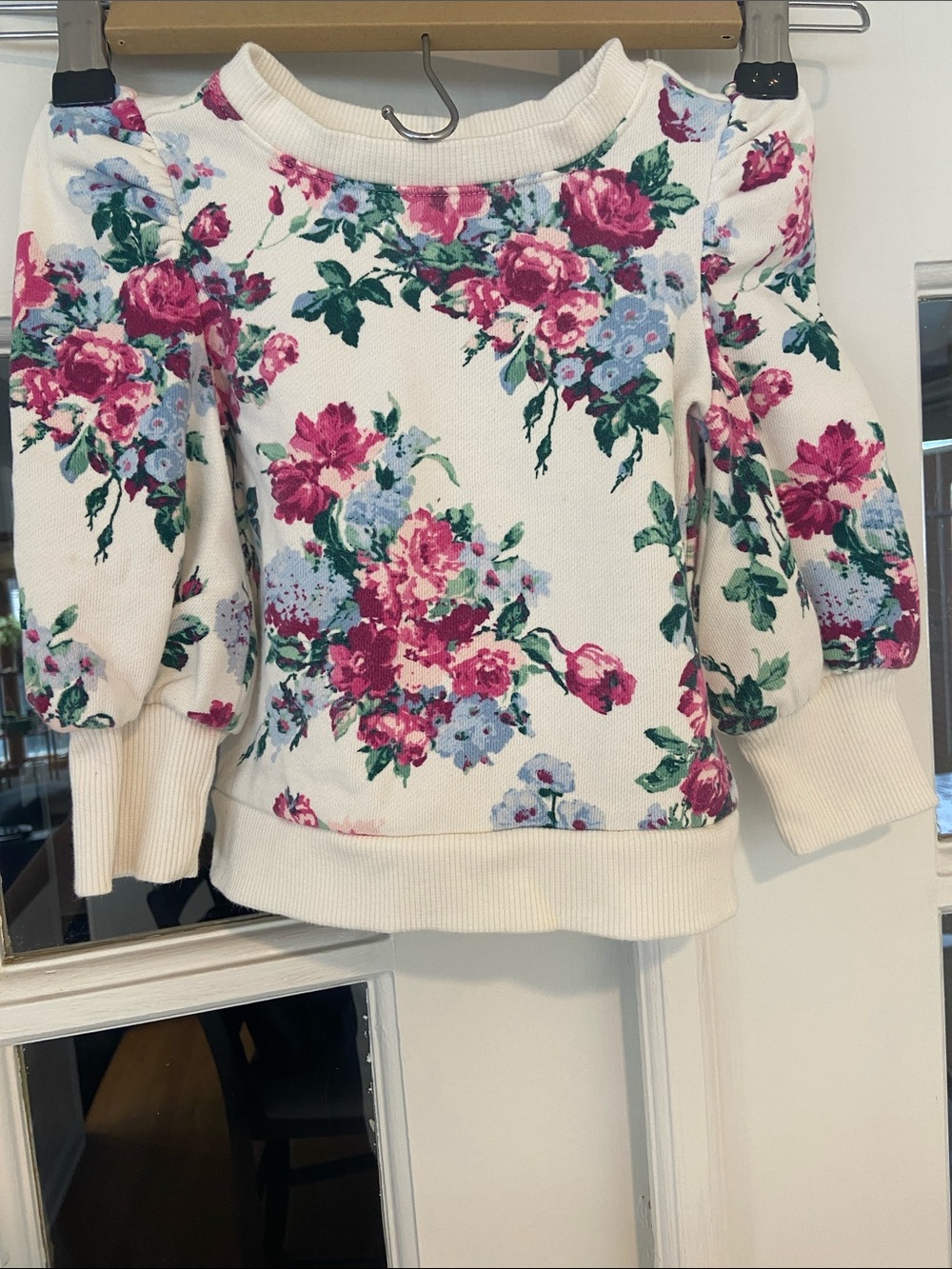 Janie and Jack Cream Sweater with Pink and Blue Floral Print
